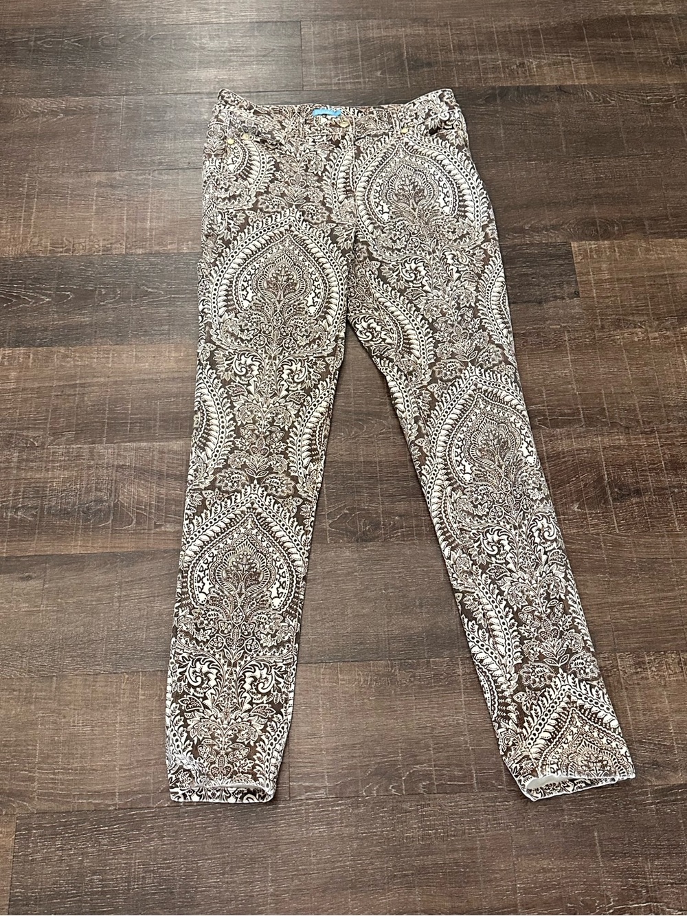 J. McLaughlin Brown and White Paisley Straight Leg Pants Size 4